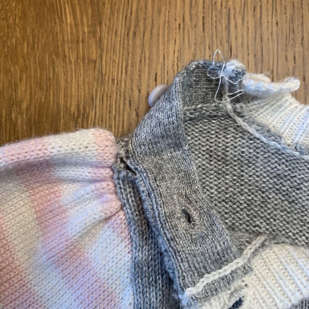 FOX & FINCH Knit Bunny Rabbit Sweater Girls 12 Months Pink Grey Toddler Girl - Picture 5 of 6